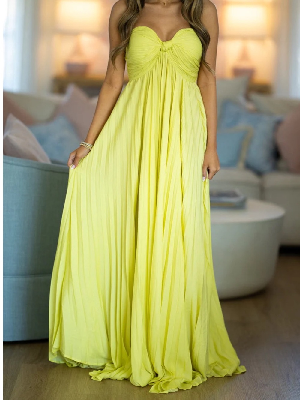 Hazel & Olive yellow strapless maxi dress